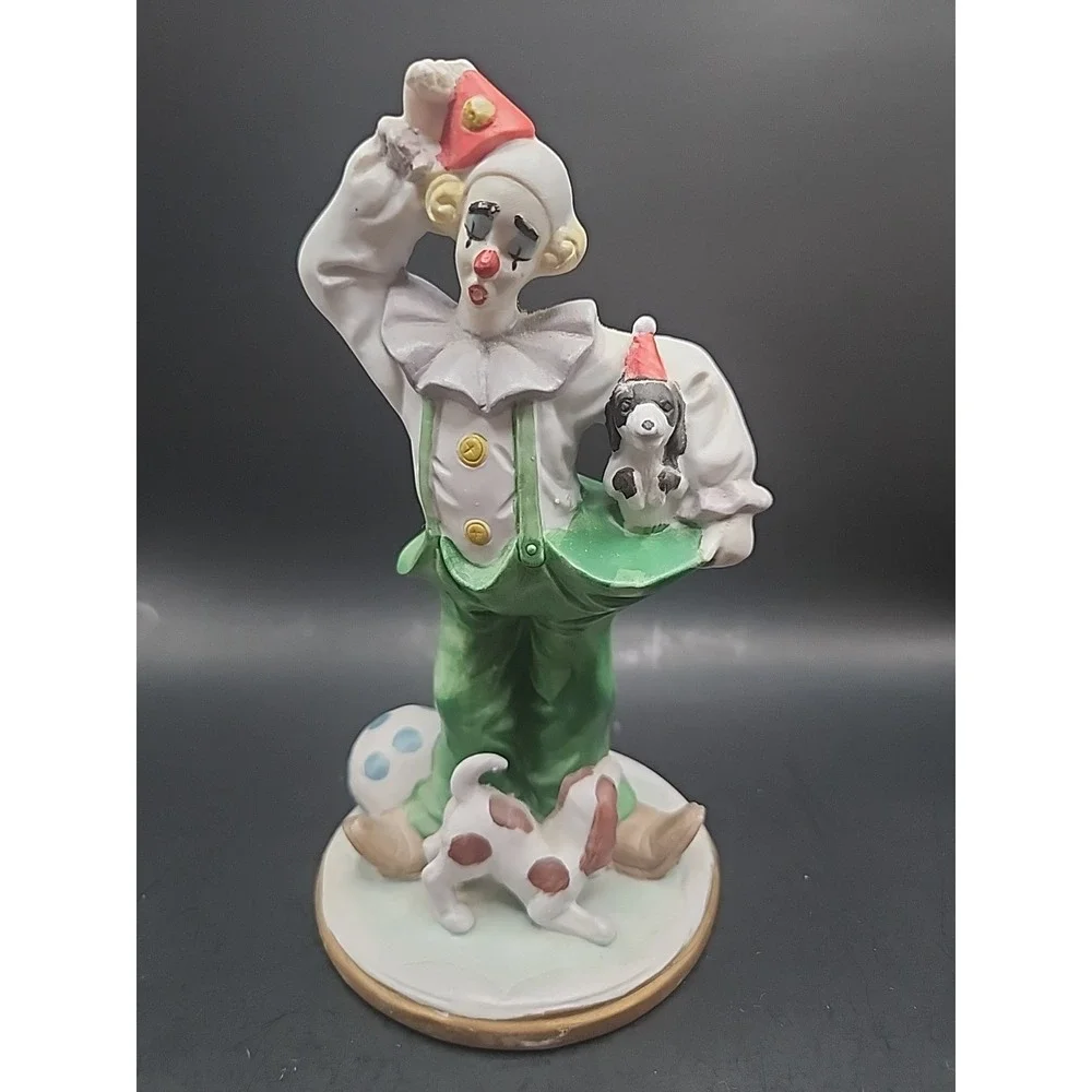 Vintage‎ 80s-90s Kitschy Clown With Two Dogs Bisque Figurine 6.5